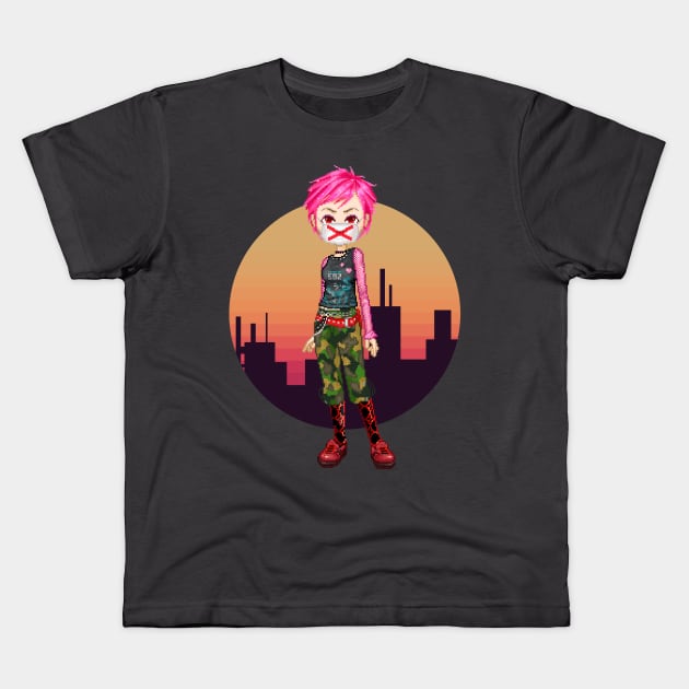 Pixelart Urban Tomboy Girl Kids T-Shirt by UwU Kitty